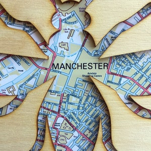 Manchester bee gift, Manchester map laser cut plywood sign, Manchester art, Manchester wall art, Manchester gift 23cm x23cm image 2