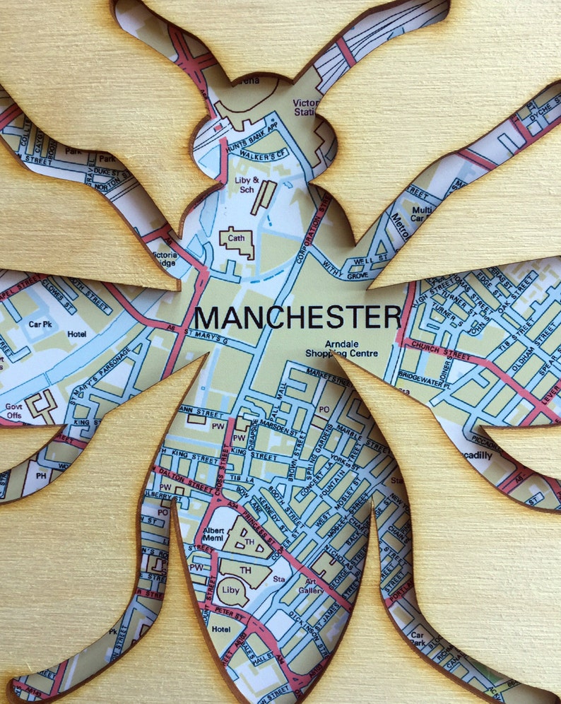 Manchester bee gift, Manchester map laser cut plywood sign, Manchester art, Manchester wall art, Manchester gift 23cm x23cm image 2