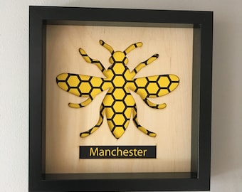 Manchester Bee unframed lasercut plywood art, Map Art Print, Manchester gift, Manchester wall art, Location Gift, lasercut wood