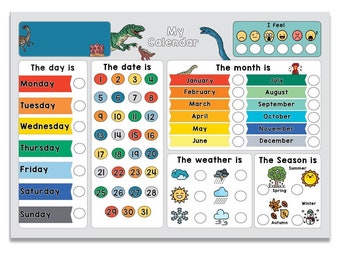 Calendario de dinosaurios imprimible: Tabla meteorológica para niños (descarga digital)