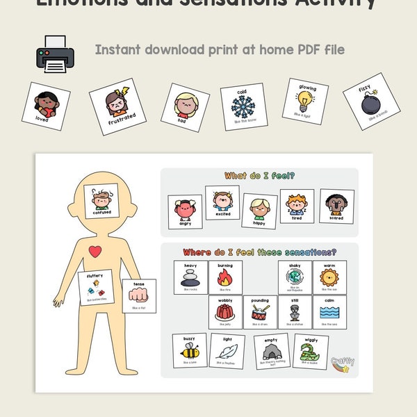Emotions and Sensations Emotions Activity for Kids - Mindfulness for Children - Digital Download - Childrens Therapy and ELSA Resources