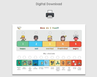 5 Punkte Emotionen Skala - Kinder Gefühle und Emotionen Chart - Achtsamkeit für Kinder - Digital Download