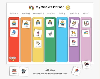 Childrens Weekplanner afdrukbaar, Kids Planner digitale download, visueel tijdschema, autisme nu en volgende routine