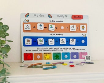 Childrens Routine Chart - Daily Routine Chart Morning and Evening - Kids Reward Chart - Timetable Schedule Chart - Autism