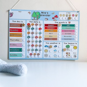 Déco de chambre boisée pour enfants, calendrier enfant, carte météo éducative, cadeau école à domicile, décoration boisé, cadeau d'apprentissage, chambre unisexe