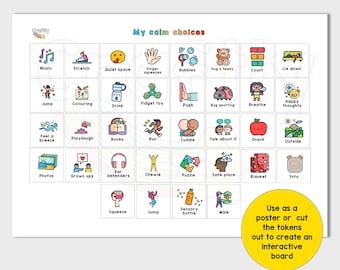 Calm Choices for Kids, Childrens Emotional Regulation Tools, Digital Download Printable Emotions Activity, Coping Skills Visual, Mindfulness