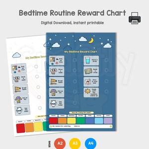 Bedtime Reward Chart Druckbar, Für Kinder, Kinder Schlafenszeit Routine Visual, Visueller Stundenplan, Digitaler Download