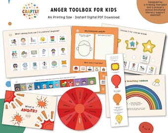 Anger Management Toolkit for Kids, Digital Download Bundle, Managing Big Emotions for Childrens Therapists, Parents, ELSA, Social Worker