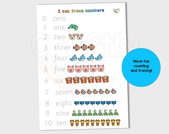 Numbers to 10 Digital Download, Counting to Ten Activity for Preschool, Kindergarten Number Activity, Printable Pen Control for Kids