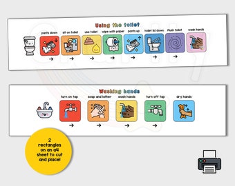 Horario visual para ir al baño, autismo, necesidades educativas especiales (SEN), ahora y después, descarga digital imprimible, uso del baño