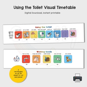 Toilet Routine Visual Timetable, Autism, SEN Visuals, Now and Next, Printable Digital Download, Using the Toilet