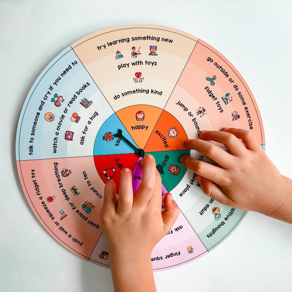 Emotions Wheel for Children, Feelings Scale and Coping Choices for Emotional Regulation, Resources for Teachers Parents and Therapists