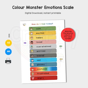 Kids Feelings Colour Scale, The Colour Monster Emotions, Digital Download Printable