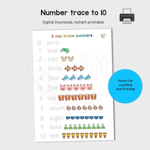 Numbers to 10 Digital Download, Counting to Ten Activity for Preschool, Kindergarten Number Activity, Printable Pen Control for Kids