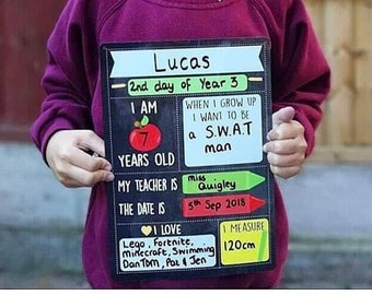 First Day of School Sign, Starting School Gift, Personalised Photo Prop Keepsake, School Chalkboard, Nursery Preschool Age Milestones