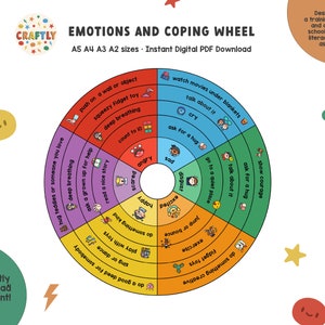 Póster de la rueda de emociones para niños, descarga digital, atención plena para niños, actividad de sentimientos y emociones, recursos de terapia para niños ELSA