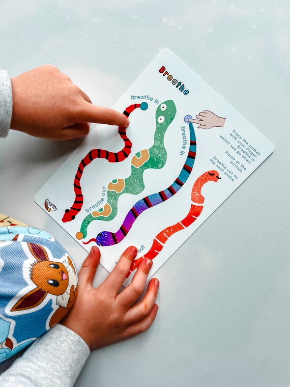 Breathing Visual Card for Kids: Mindful Snake Tracing, Emotional Regulation