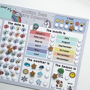 Unicorn Gift for Girls and Boys, Personalised Childrens Learning Calendar Pastel Theme
