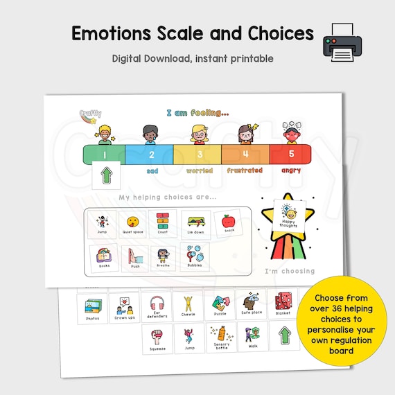 Emotion Regulation for Children, Kids Calm Choices Board, Mindfulness and Emotion Awareness, Angry Sad Frustrated Happy Worried, Visual Aid