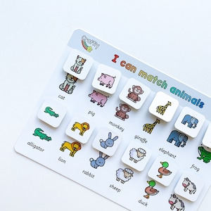 Actividad de emparejamiento de animales para niños, Rompecabezas para niños pequeños de animales de aprendizaje, Libro ocupado para niños, Tableros de actividades de autismo, Actividades de viaje para niños