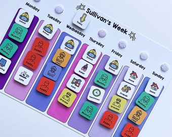Planificador semanal para niñas y niños, Calendario rosa para niños, Horario visual para niños, Recursos para el autismo con necesidades educativas especiales (SEN), Ahora, siguiente, entonces