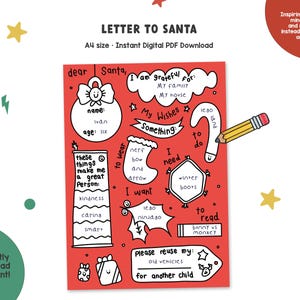 Carta de Navidad a Papá Noel para niños, actividad personalizada de gratitud y atención plena, descarga digital e imprimible