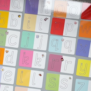 Tarjetas flash de formación de letras, tarjetas de práctica de alfabeto minúsculas, niños escribiendo letras, trazando letras, aprendizaje temprano de EYFS, control de plumas