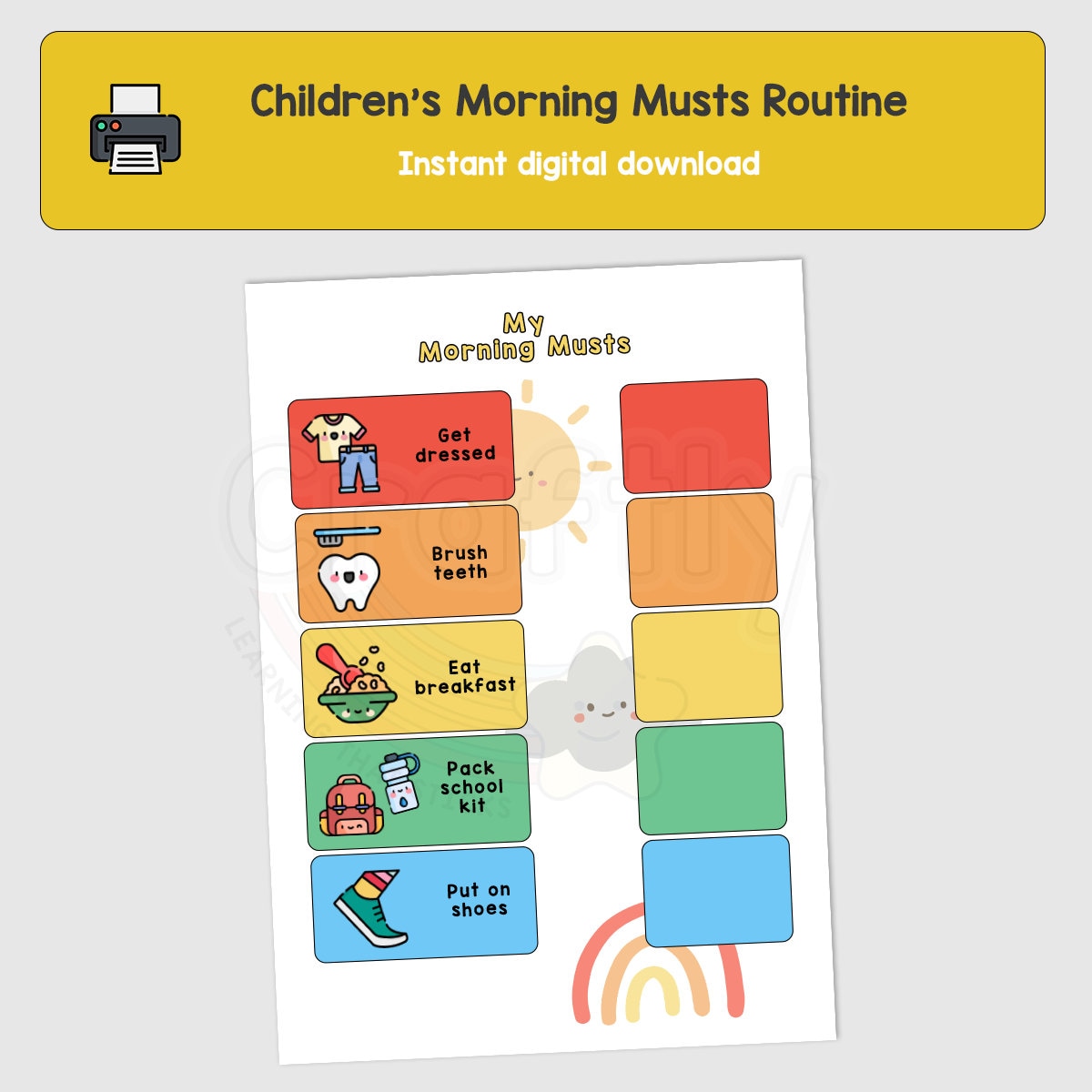 Morning Routine Chart for Kids, Digital Download Printable - Etsy