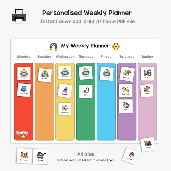 Kids Weekly Planner Printable, Visual Timetable, Routine Chart (Digital Download)