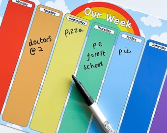 Family Weekly Planner Whiteboard - Rainbow Planner - Children's Week - Activity Organizer - Family Calendar - Weekly Organiser