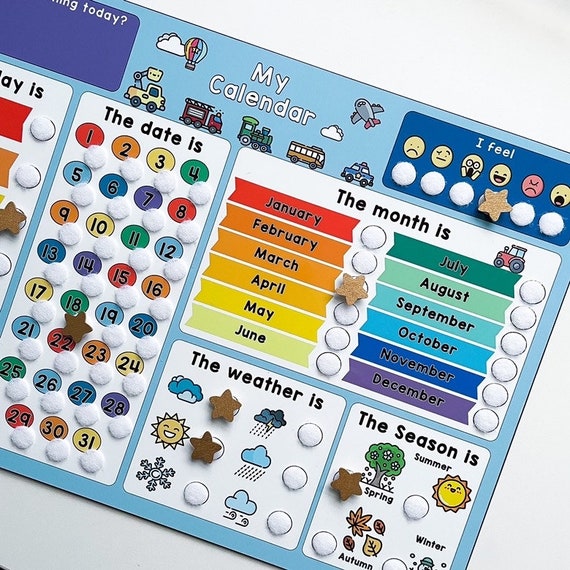 Vehicle Theme Kids Calendar: Educational Weather & Routine Chart