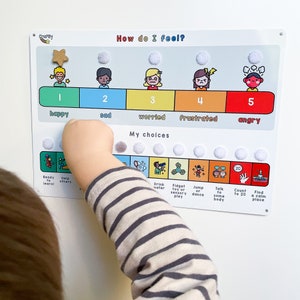 Escala de emociones para niños - Cuadro de sentimientos para niños - Escala de 5 puntos Emociones Autismo - Salud mental - Atención plena