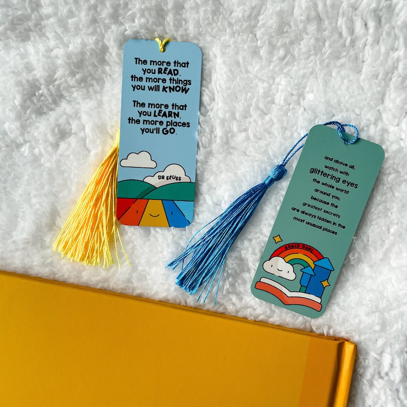 childrens bookmarks with roald dahl and dr seuss quotes