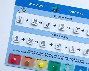 Tableau de routine pour garçons - Routine du matin pour enfants - Routine du soir - Calendrier visuel - Tableau d'horaire hebdomadaire - Autisme - Planificateur hebdomadaire pour enfants