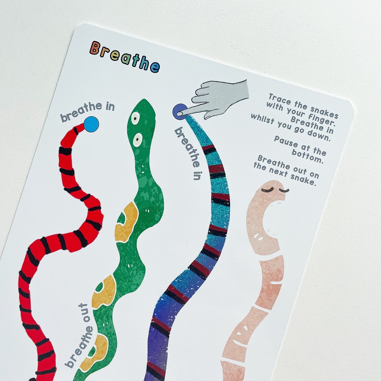 Breathing Visual Card for Kids: Mindful Snake Tracing, Emotional ...
