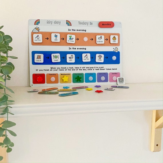 Tabella Delle Routine Giornaliere In Legno Per Bambini – Planner Visivo Mattina E Sera, 3-5 Anni