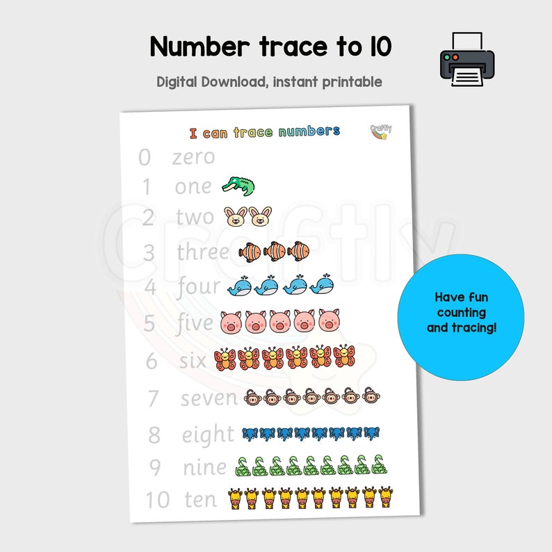 Numbers to 10 Digital Download, Counting to Ten Activity for Preschool ...