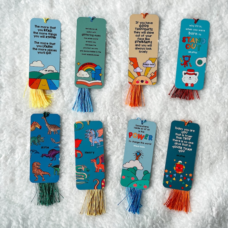childrens bookmarks with roald dahl and dr seuss quotes