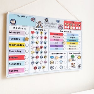 Personalised Supergirls Calendar - Girls Bedroom Decor - Educational Homeschool - Weather Chart - Routine Chart - Morning Routine