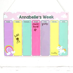 Gepersonaliseerde Unicorn Weekly Planner - Kinderroutinegrafiek - Kinderschema - Kinderdagboekplanner - Ochtendroutine - Dagelijkse routine