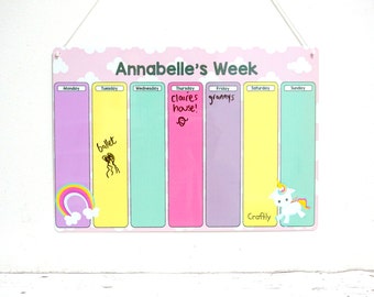 Personalised Unicorn Weekly Planner - Children's Routine Chart - Kids Schedule - Childrens Diary Planner - Morning Routine - Daily Routine