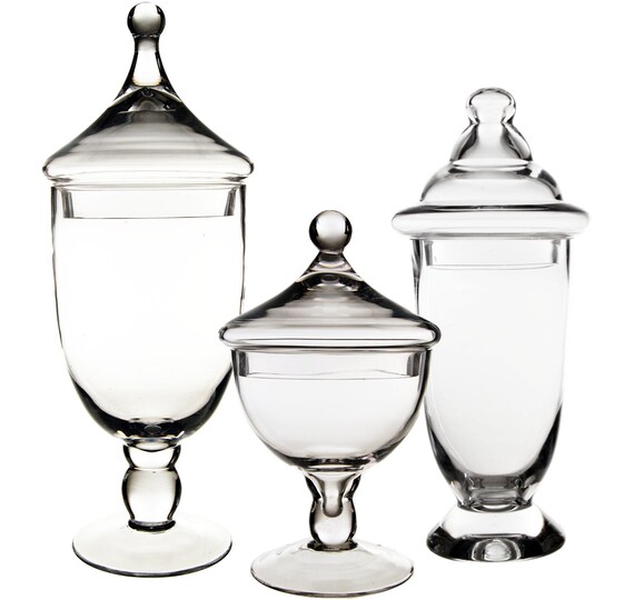 Glass Apothecary Jar Set Of 3 Candy Buffet Jar With Lids Etsy