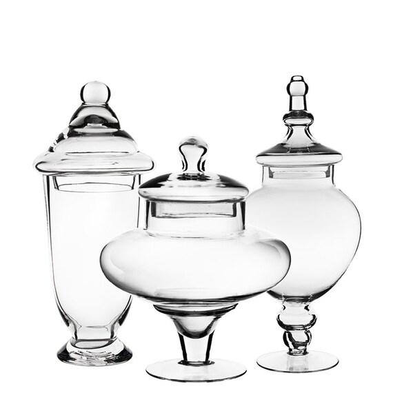 Glass Apothecary Jar Set Of 3 Candy Buffet Jar With Lids Etsy