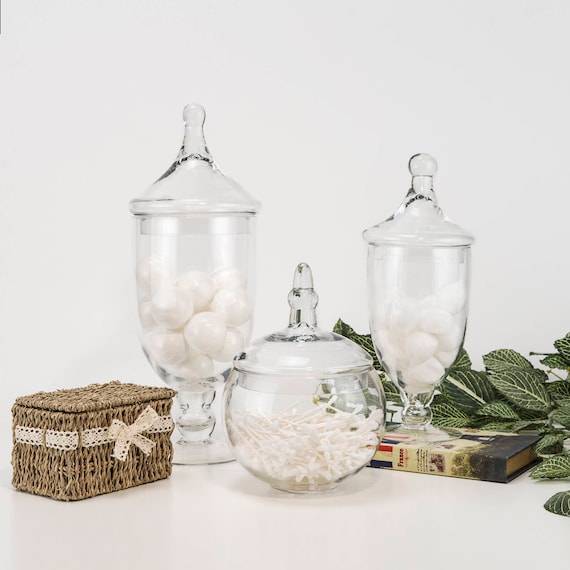 Glass Apothecary Jar Set Of 3 Candy Buffet Jar With Lids Etsy