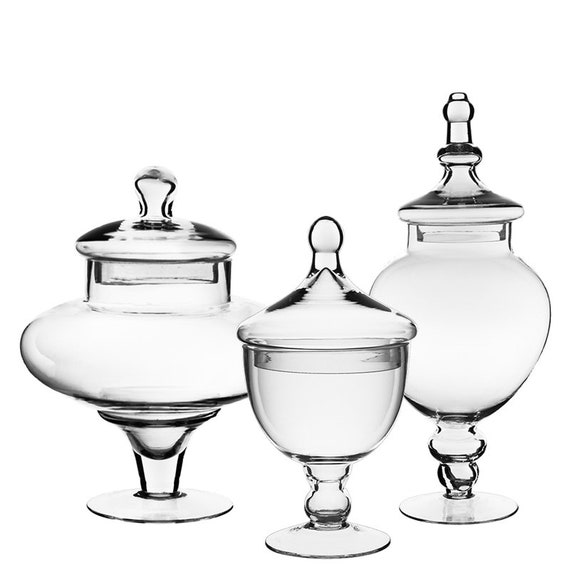 Glass Apothecary Jar Set Of 3 Candy Buffet Jar With Lids Etsy