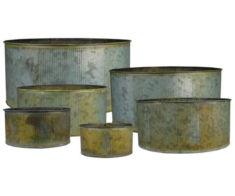 Corrugated Zinc Metal Galvanized Cylinder Vases Pots Etsy