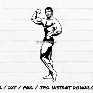 Bodybuilder muscle man gym bodybuilding svg png jpg file clipart vector stencil silhouette layered