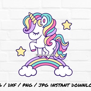 Digital download Unicorn svg png jpg file clipart vector stencil sublimation cricut digital layered silhouette with star cloud rainbow moon