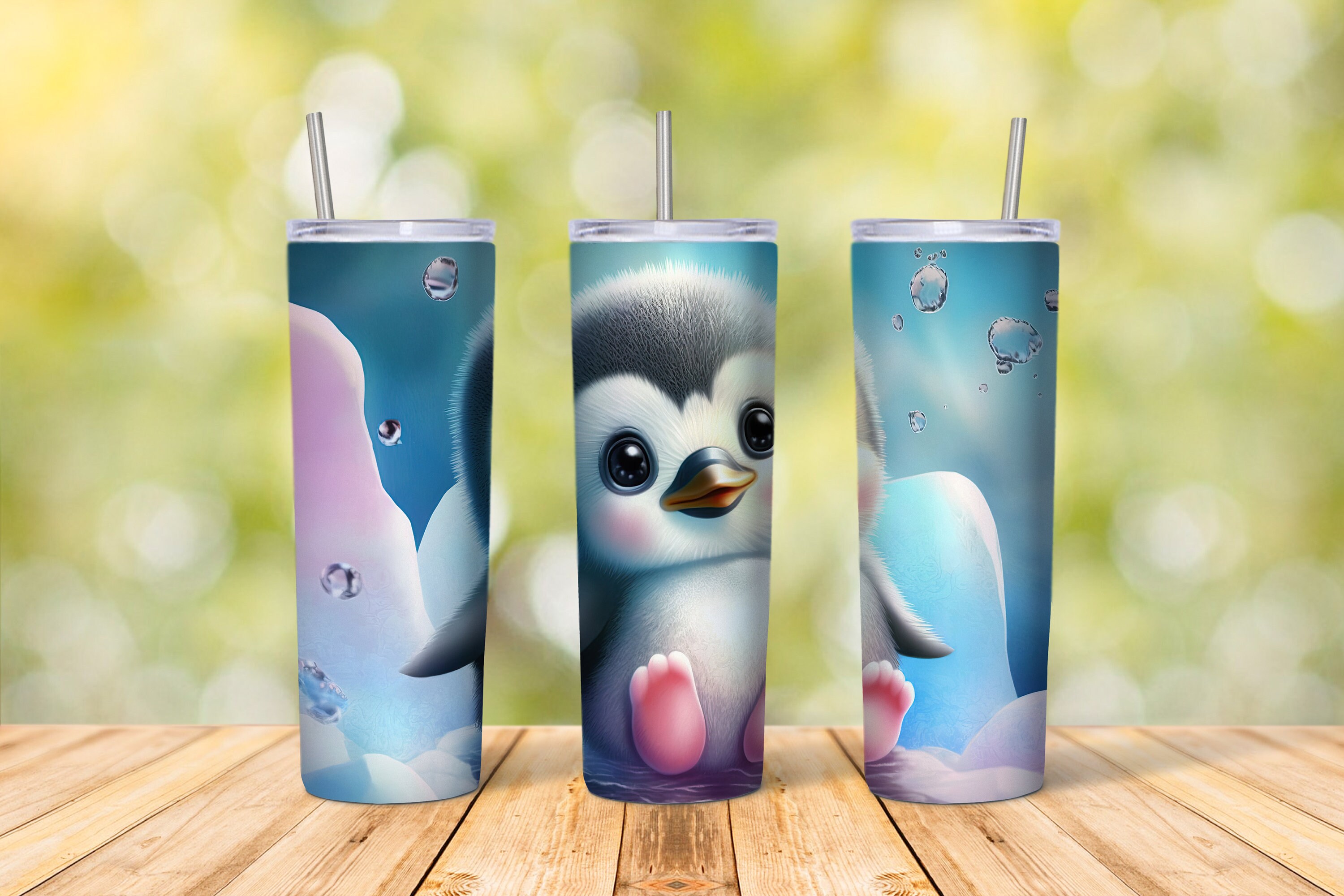 RNFENQS Cute Penguin Skinny Tumblers with Lids and Straws