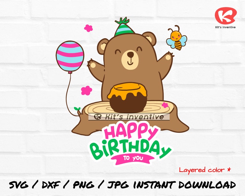 Geburtstag Bär svg png jpg datei clipart vektor stencil Etsy